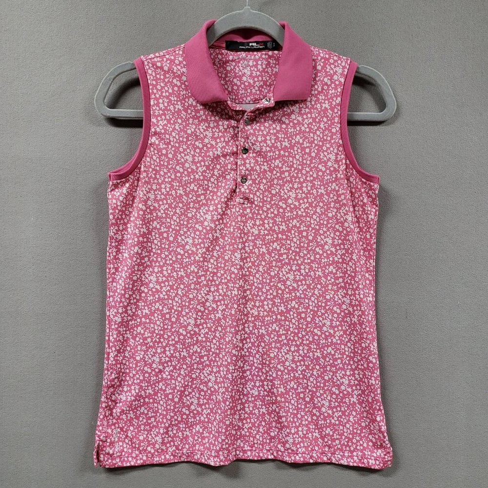 Ralph Lauren Top Women Small Pink Floral Ditsy Print Sleeveless Golf Shirt